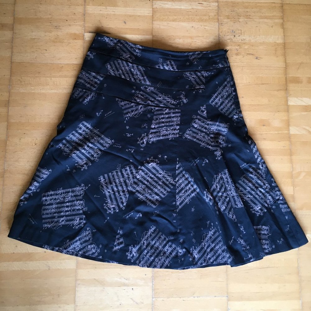 ODILLE midi knee length skirt 4 S Small music score black white manuscript